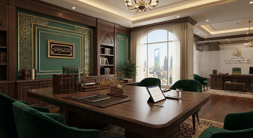 تصميم مكتبي أنيق يرمز للخدمات القانونية